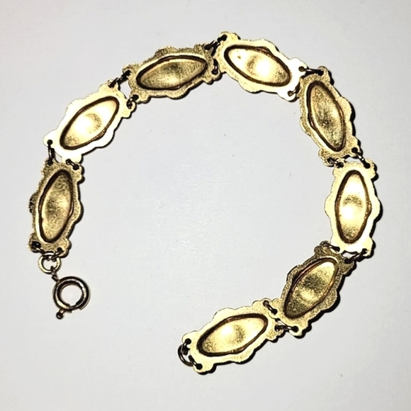 VINTAGE DAMASCENE & FAUX PEARL BRACELET - Picture 5 of 7